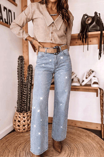 Beau Blue Sparkle Detail Western Casual Shift Jeans